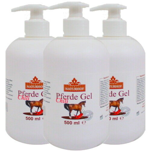 Pferdebalsam Chili wärmend Pferdegel Pferdesalbe Pumpflasche Naturhof 500ml 3x