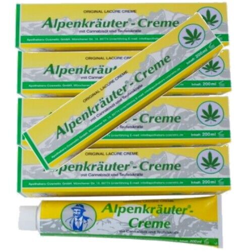 Alpenkräuter-Creme Balsam 200 ml +Teufelskralle Cannabis (Hanföl) Lacure 5er P.