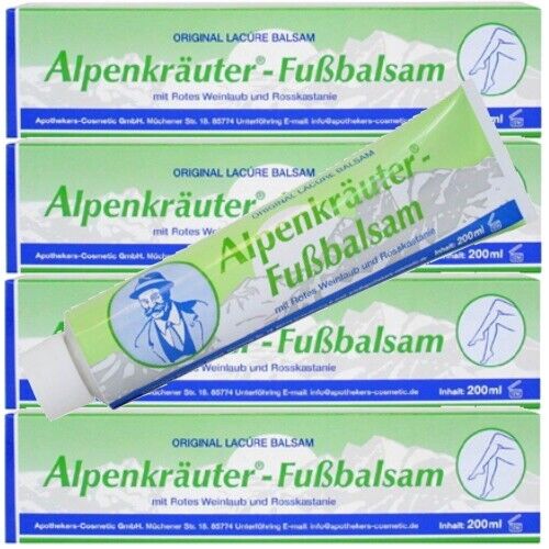 Alpine Herb Foot Balm Cream Red Vine Leaves & Horse Chestnut Foot Care 200ml 4 Pack