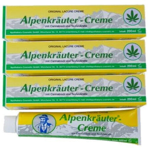 Alpenkräuter-Creme Balsam 200 ml +Teufelskralle Cannabis (Hanföl) Lacure 3er P.