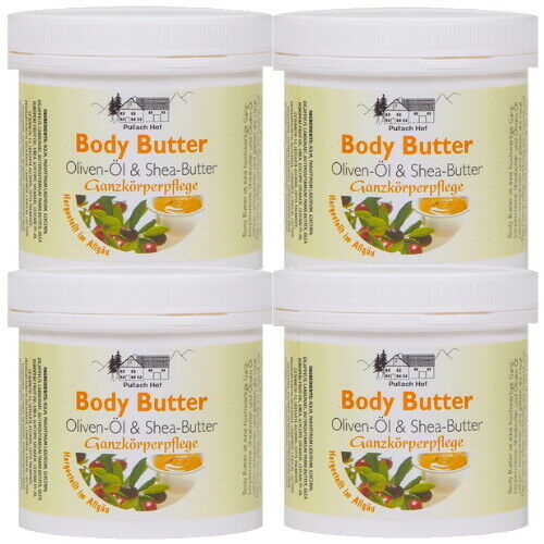 Body Butter Ganzkörperpflege Creme Oliven-Öl Shea-Butter Pullach Hof 250ml 4er Pack