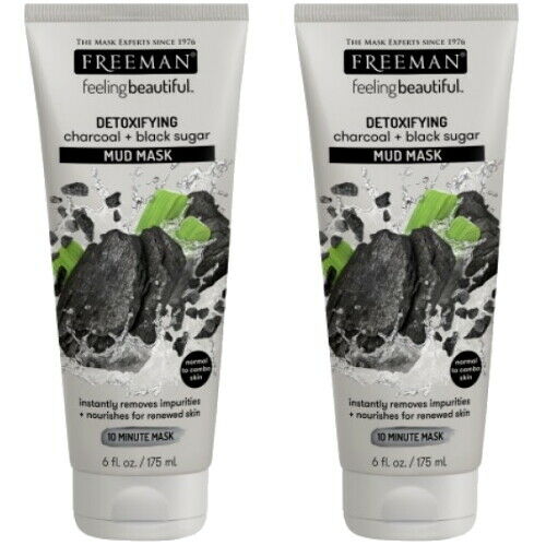 Freeman DETOXIFYING Mud Mask Charcoal + Black Sugar Maske Große Tube 175ml 2x