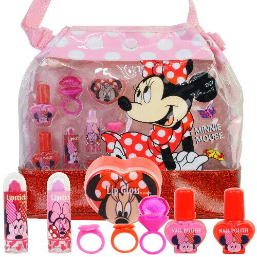 Kinder MINNIE MOUSE Handtasche Beauty Kosmetik Ligloss Schminke SET 9 teilig(94)