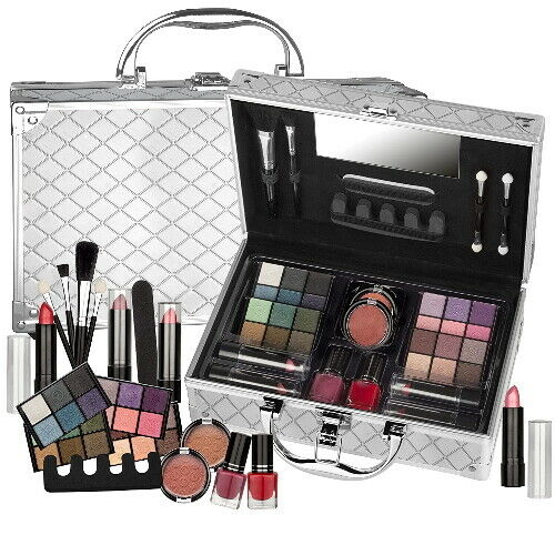 Super Lidschatten Make-up ALU Koffer mit Reliefmuster Schminkkoffer 38tlg(e837)