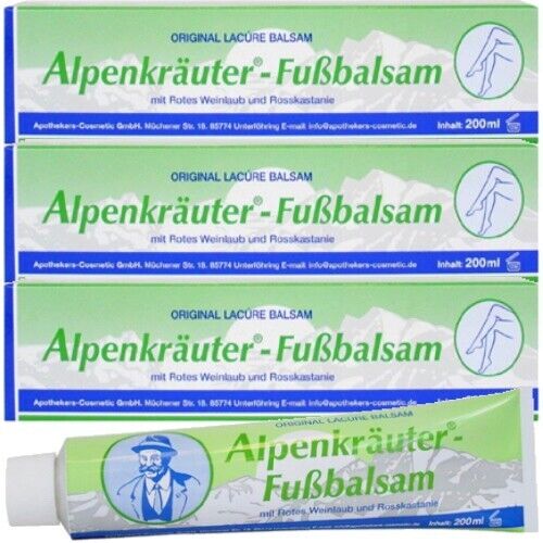 Alpine Herb Foot Balm Cream Red Vine Leaves & Horse Chestnut Foot Care 200ml 3 Pack