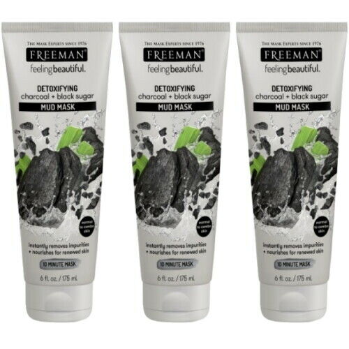 Freeman DETOXIFYING Mud Mask Charcoal + Black Sugar Maske Große Tube 175ml 3x