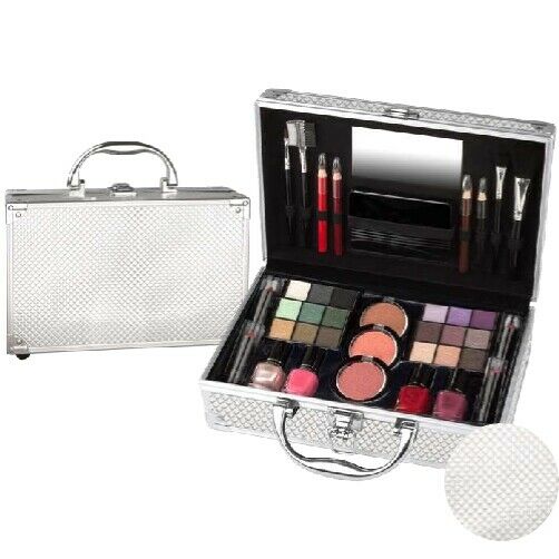 Super Kosmetik Make-up ALU Koffer mit Reliefmuster Schminkkoffer 45tlg (e844)