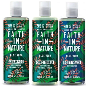 Faith in Nature Aloe Vera Shampoo + Conditioner + Body Wash VEGAN 400ml 3er SET