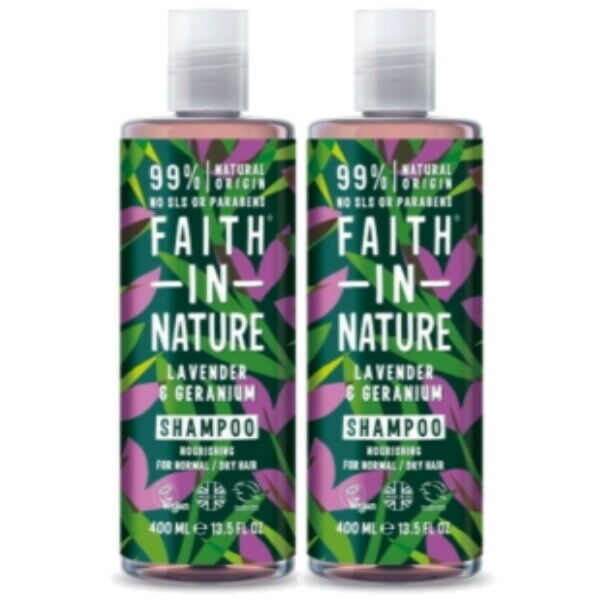 Faith in Nature Lavender & Geranium Shampoo  VEGAN Parabenfrei 400ml 2er Pack