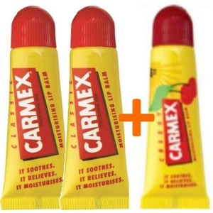 Carmex Classic Lippenbalsam Original 2x TUBE+ 1x Tube Kirsche Lip Balm Mix Set