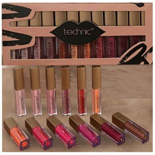 Technic Super Elegant Brilliant Lip Gloss Collection 12 Liquid Lipstick SET (e17)
