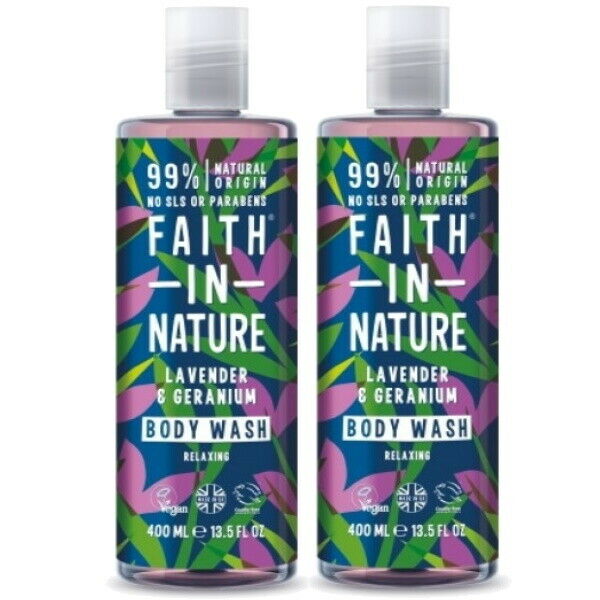 Faith in Nature Lavender & Geranium Body Wash VEGAN Parabenfrei 400ml 2er Pack