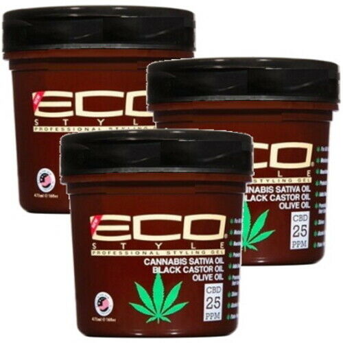 Eco Styler Cannabis Sativa, Black Castor, Oliven Öl Haar Styling Gel 473ml 3er Pack