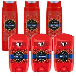 Old Spice CAPTAIN Deodorant Deostick & 2in1 Shampoo + Duschgel - 6er SET