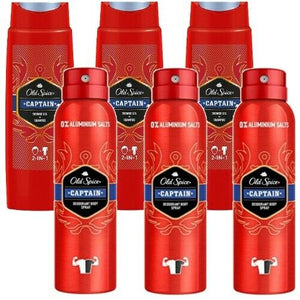 Old Spice CAPTAIN Deodorant Bodyspray & 2in1 Shampoo + Duschgel - 6er SET