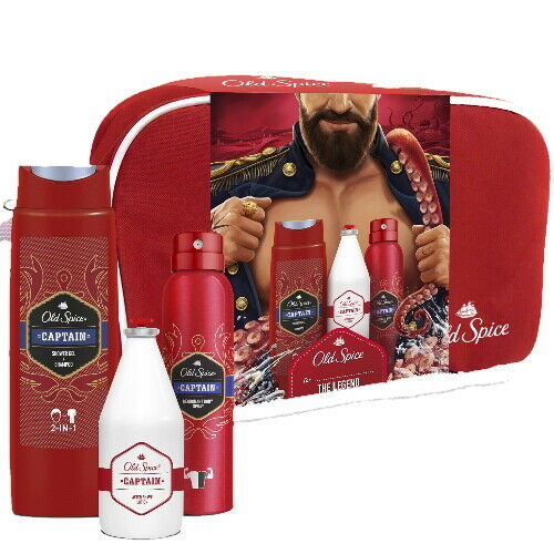 Old Spice CAPTAIN The Legend After Shave+DeoSpray+Showergel+Kulturtasche 4teilig