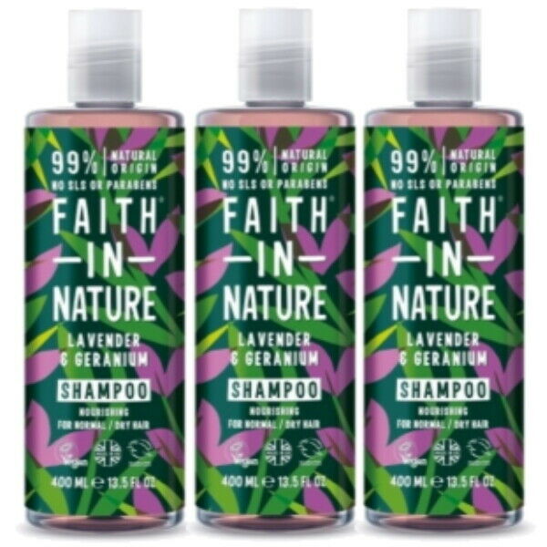 Faith in Nature Lavender & Geranium Shampoo  VEGAN Parabenfrei 400ml 3er Pack