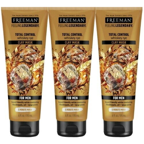 Freeman Total Control Men Whiskey Rye Clay Mask Reinigungs Maske Tube 175ml 3x P