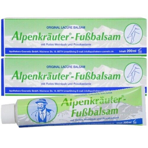 Alpenkräuter-Fußbalsam Creme Rotes Weinlaub & Rosskastanie Fußpflege 200ml 2er P