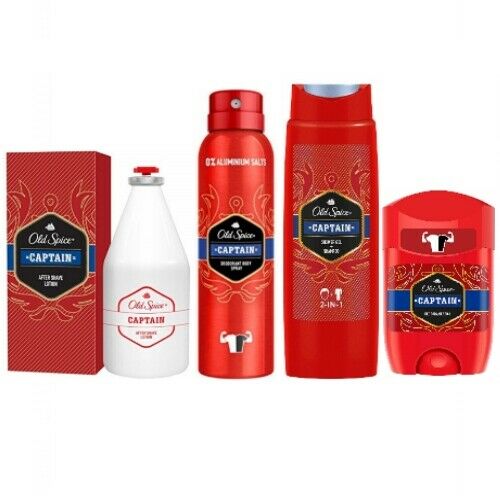 Old Spice CAPTAIN After Shave + Deodorant Spray + Showergel + Deostick 4er SET