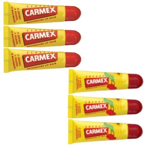 Carmex 3x TUBE Classic Lip Balm Original + 3x TUBE Cherry Cherry Lip Balm Mix