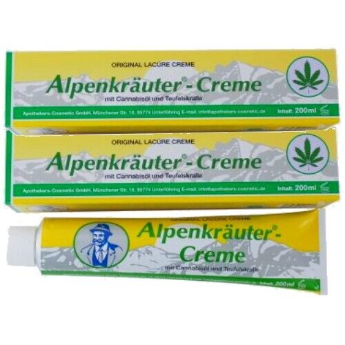 Alpine Herb Cream Balm 200 ml + Devil's Claw Cannabis (Hemp Oil) Lacure 2 Pack,