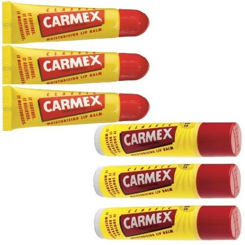 Carmex Classic Lip Balm Original 3x TUBE + 3x STICK Lip Balm Mix Set