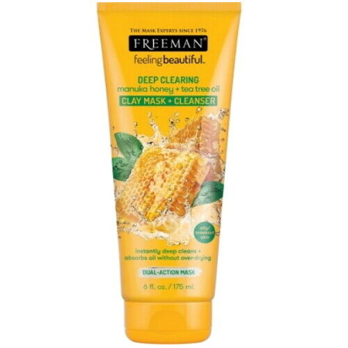 Freeman Clay Mask Manukahonig+ Teebaumöl Reinigung+Ton Maske Große Tube 175ml