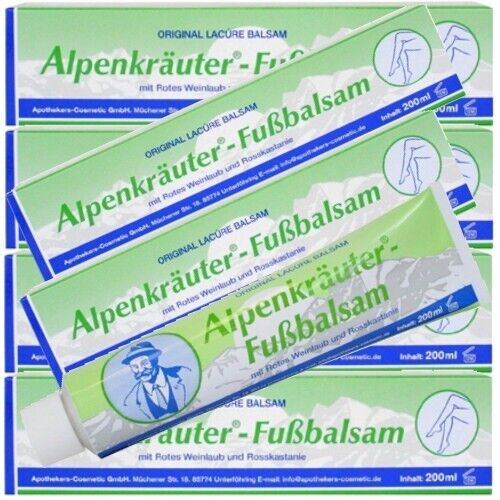 Alpenkräuter-Fußbalsam Creme Rotes Weinlaub & Rosskastanie Fußpflege 200ml 6er P