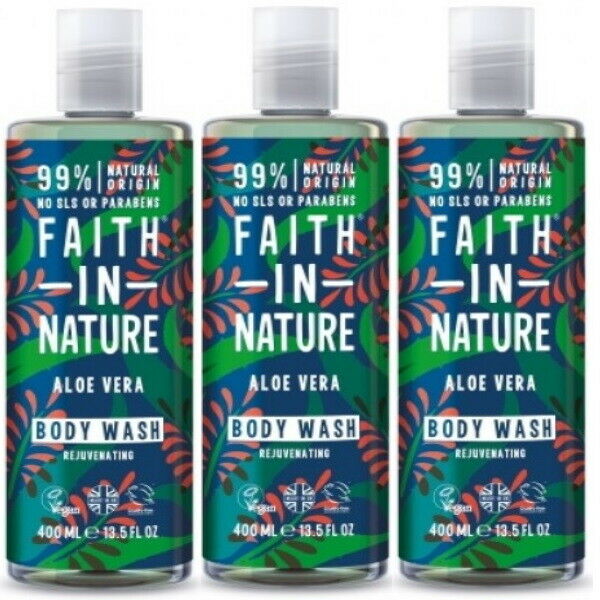 Faith in Nature Aloe Vera Body Wash VEGAN Parabenfrei pH-Neutral 400ml 3er Pack
