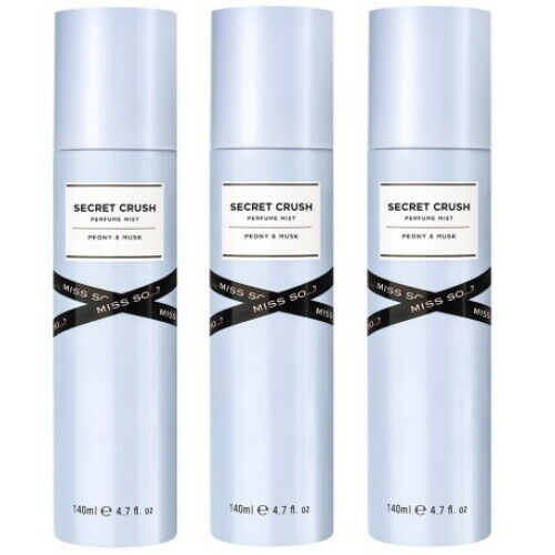 MISS SO...? SECRET CRUSH Peony &amp; Musk Body Mist Perfume Spray 140 ml pack of 3