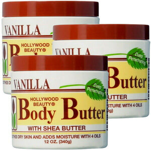Hollywood Beauty Body Butter Vanilla Shea Körper Creme Trockene Haut 340g 3er P