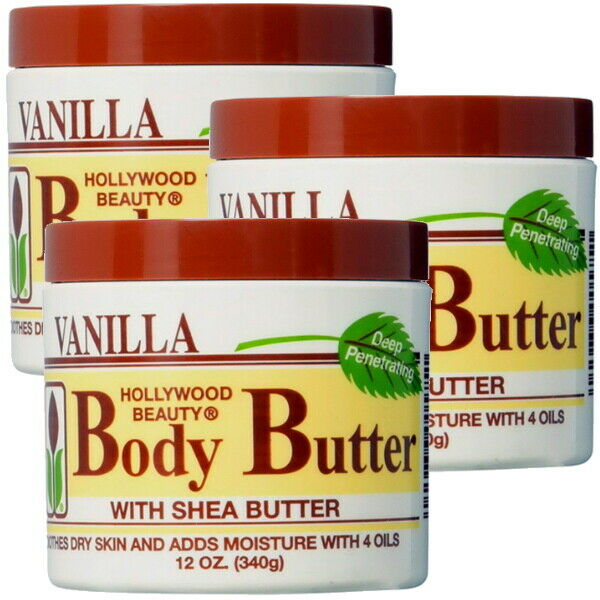 Hollywood Beauty Body Butter Vanilla Shea Körper Creme Trockene Haut 340g 3er P