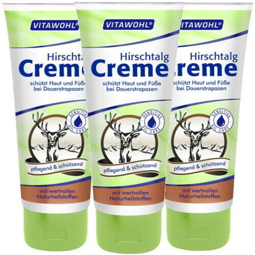Vitawohl Hirschtalg Creme Schützt Haut und Füße bei Dauerstrapazen 100ml 3er P.