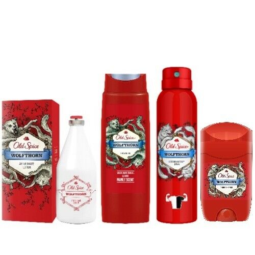 Old Spice WOLFTHORN After Shave Lotion + Showergel + Deospray + Deostick 4er SET