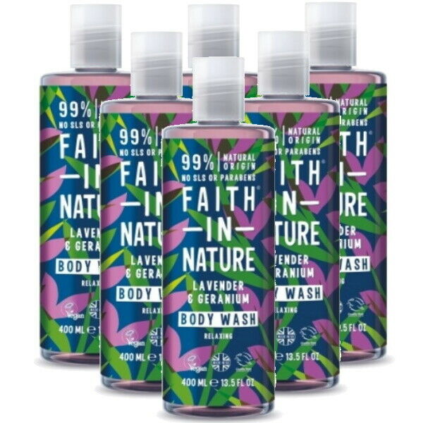 Faith in Nature Lavender & Geranium Body Wash VEGAN Parabenfrei 400ml 6er Pack