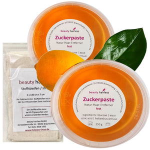 SUGARING WAXING Zuckerpaste Natur Haarentfernung 250g + Stoffstreifen 2er Pack