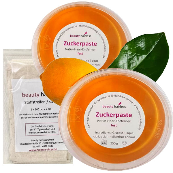 SUGARING WAXING Zuckerpaste Natur Haarentfernung 250g + Stoffstreifen 2er Pack