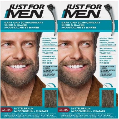 Just for Men Brush-In-Color-Gel für Bart&Schnurrbart Gel Pflege Mittelbraun M-35 2er Pack