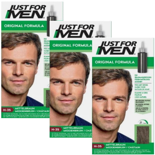 Just for Men Pflege Haar Tönung Männer Haarfarbe mittelbraun H-35 66ml 3er Pack